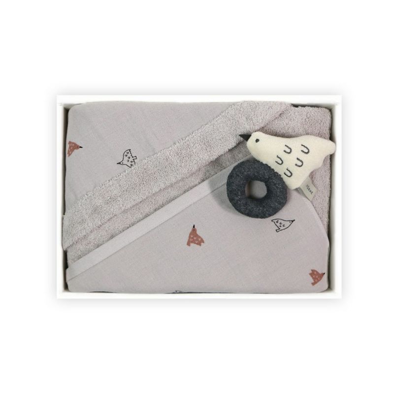 『IORI BABY×FORNE オーガニック』フードバス（ライトグレー）、ラトル（とり） ベビー2点ギフトセット【L箱】