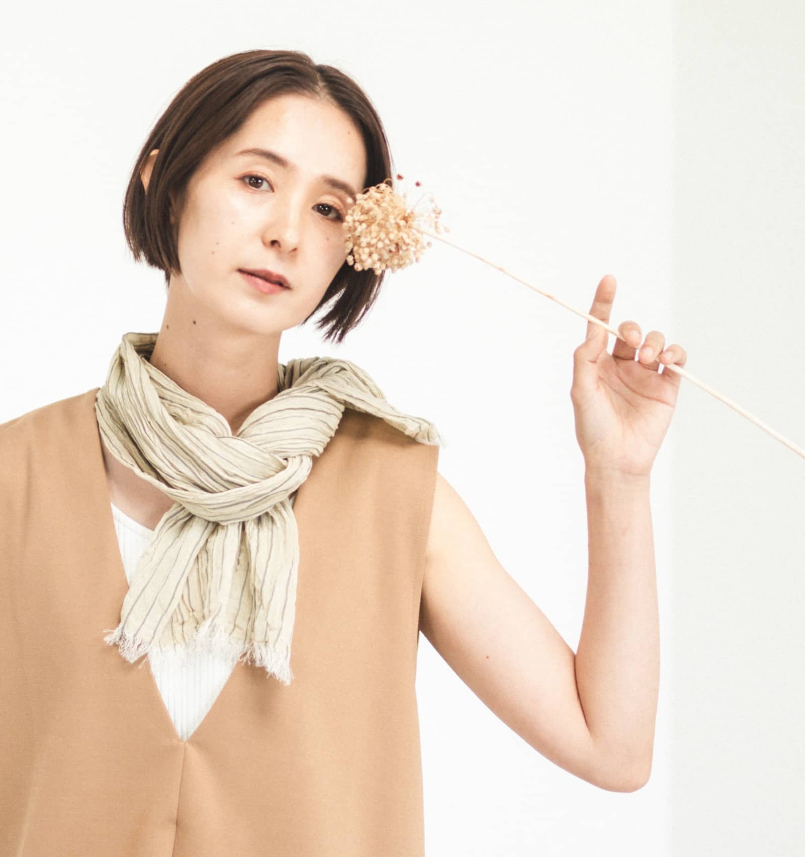 『KUSHU リネンコットンてぬぐいスカーフ』 オリーブ5