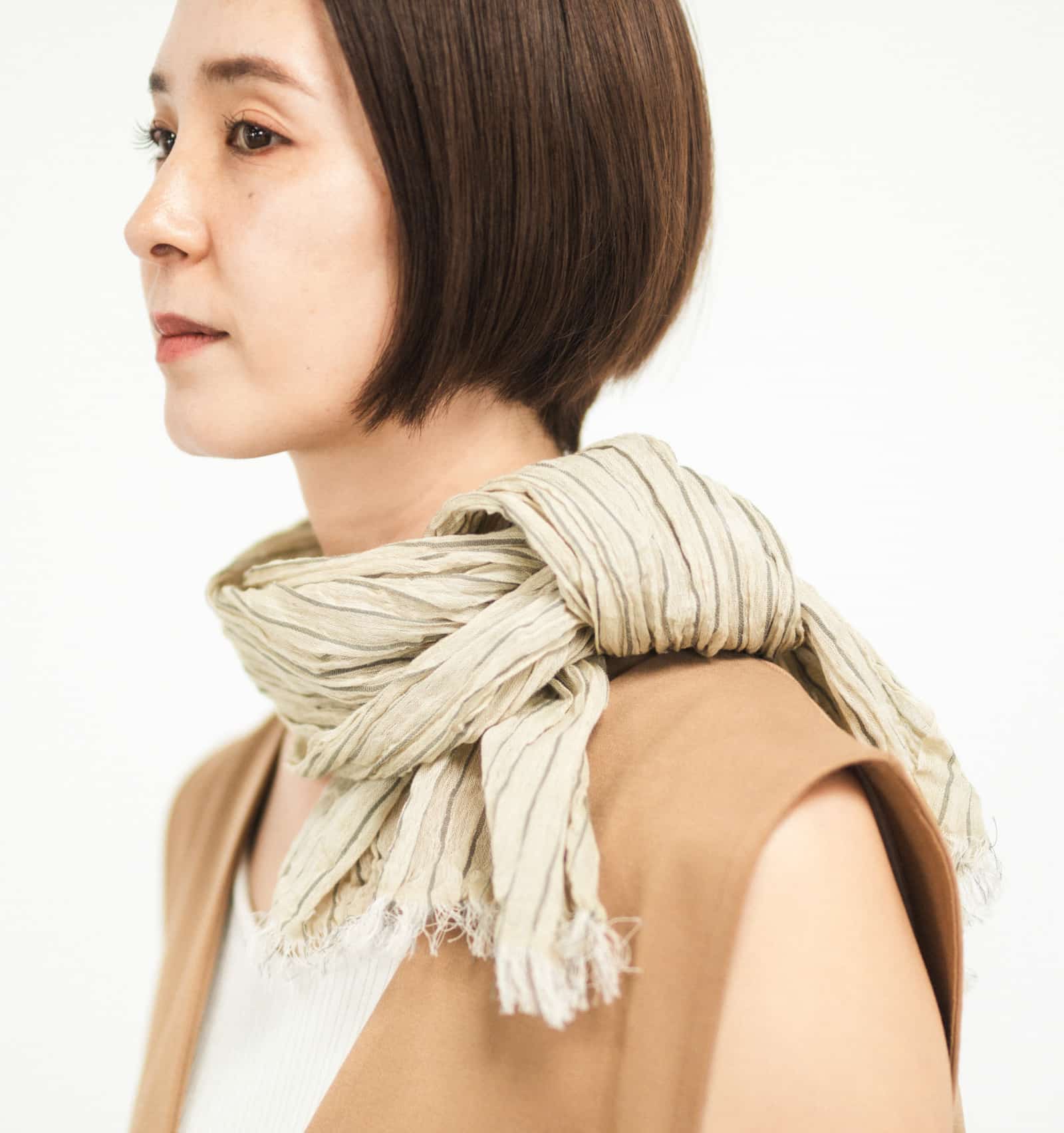 『KUSHU リネンコットンてぬぐいスカーフ』 オリーブ1