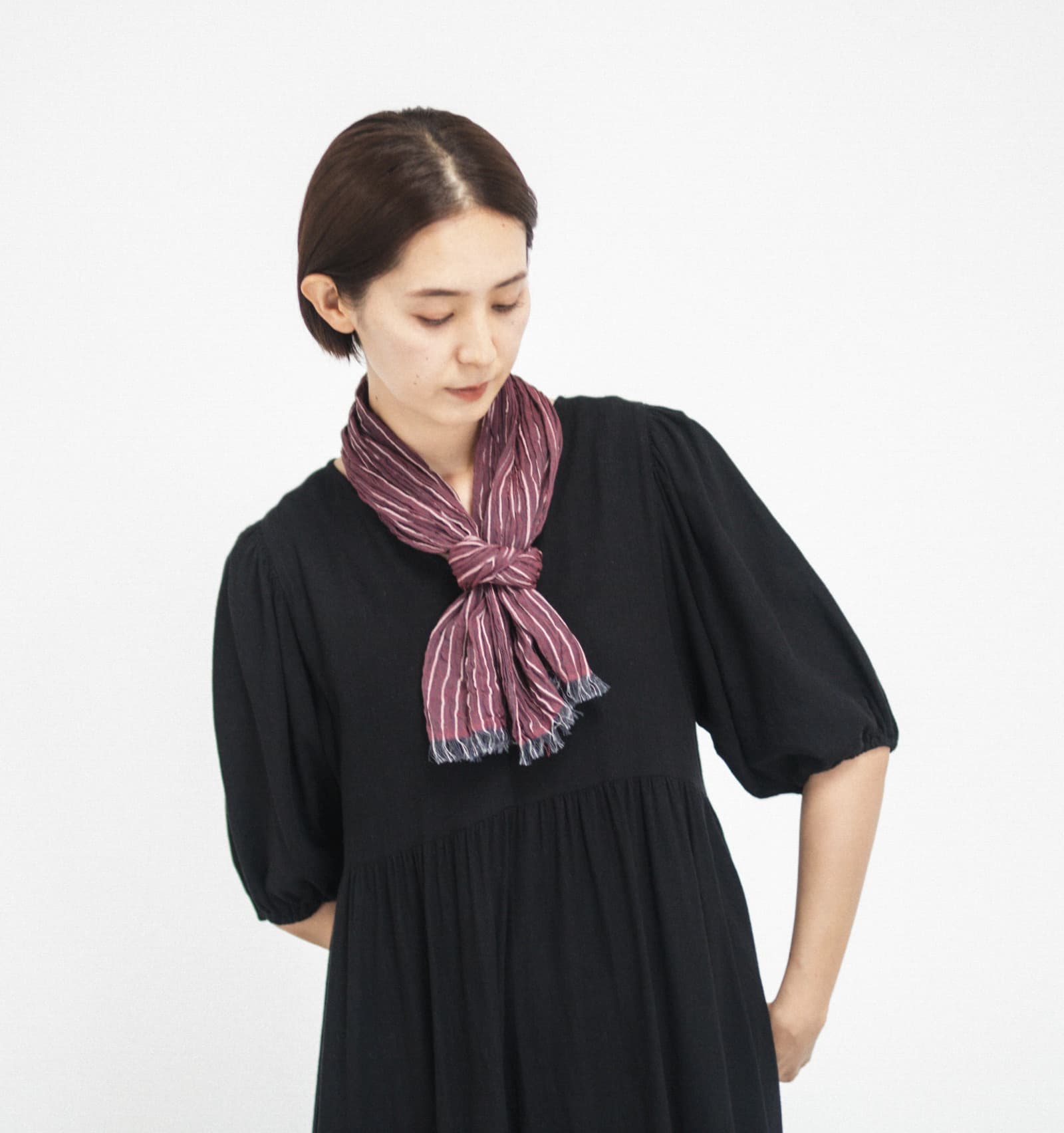 『KUSHU リネンコットンてぬぐいスカーフ』  ワインレッド5