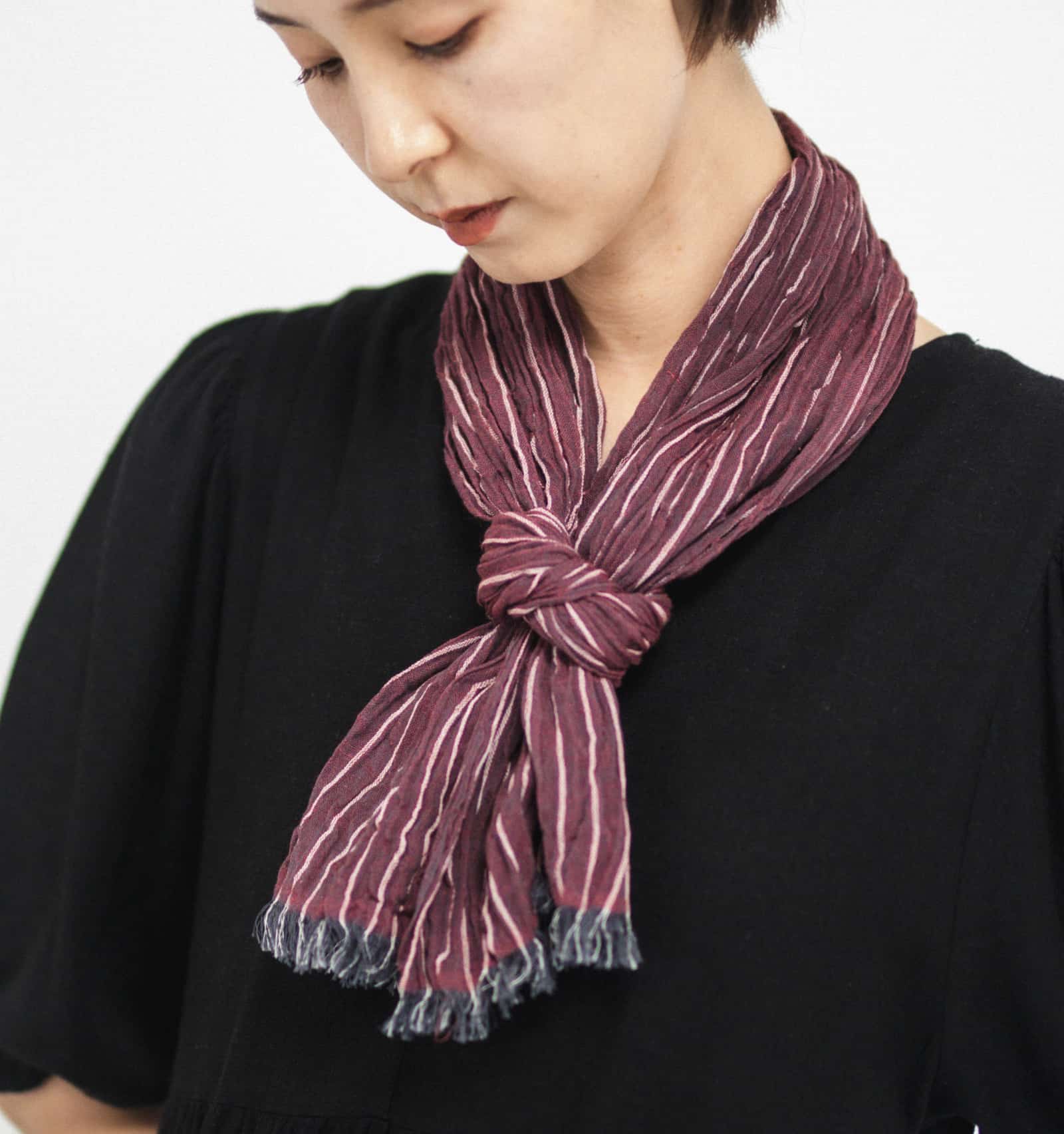 『KUSHU リネンコットンてぬぐいスカーフ』 ワインレッド4