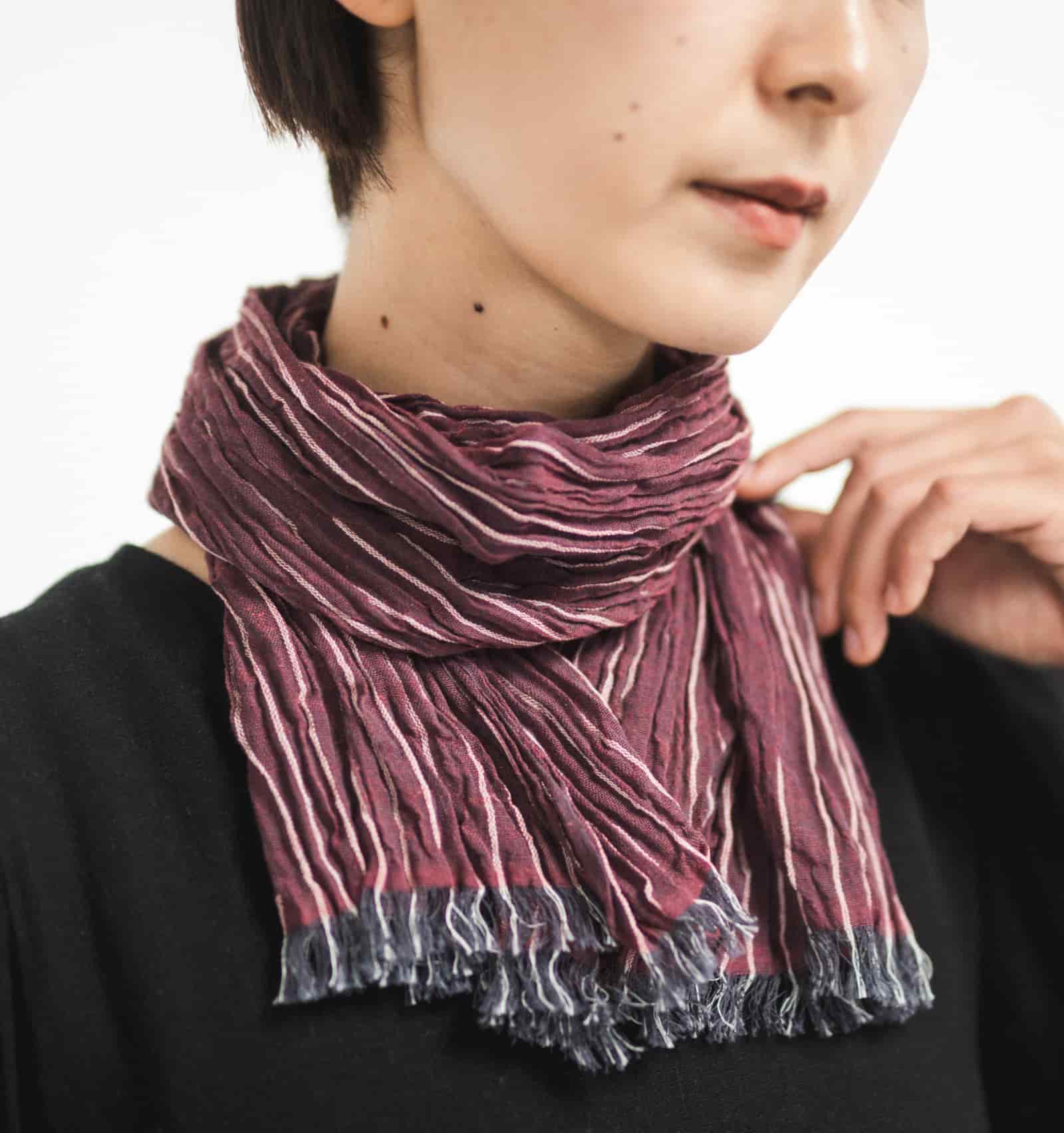 『KUSHU リネンコットンてぬぐいスカーフ』 ワインレッド1