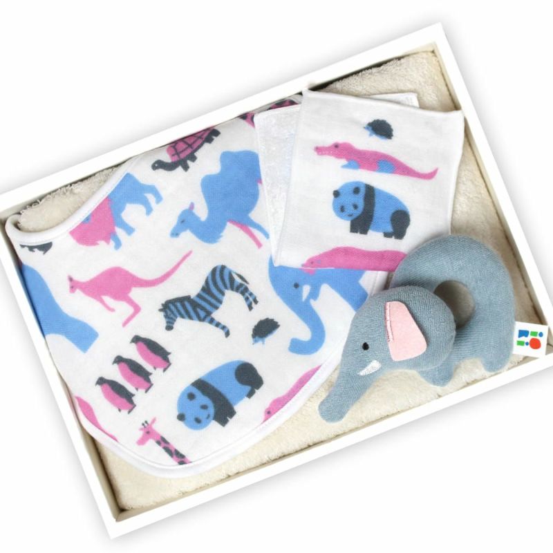 『Soft Animal』 ハンカチタオル、スクエアスタイ、にぎにぎ(ゾウ)『IORINO /やさしさ』フェイスタオル(ホワイト) ベビーギフト