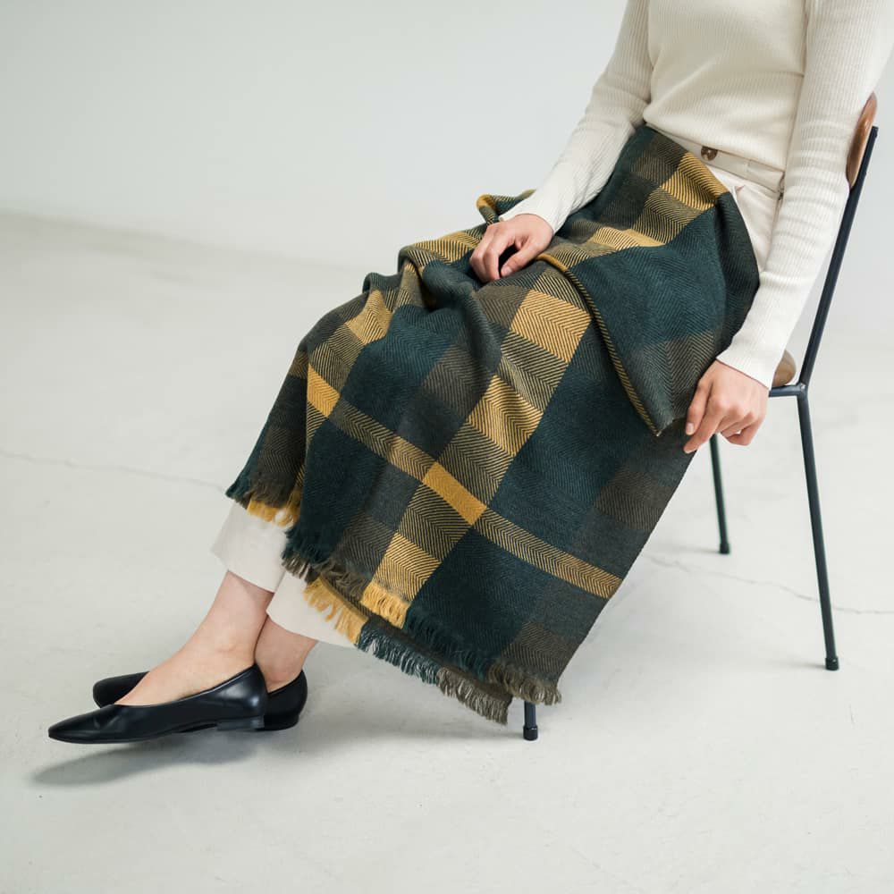 AYA ウールショール モザイクパネル』オリーブ | 今治タオル取り扱い